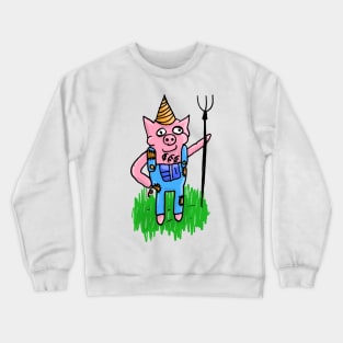 piggle the unicorn horned pig farmer in overalls Crewneck Sweatshirt